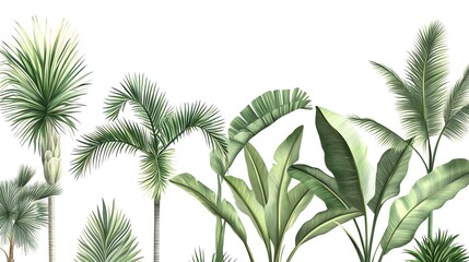 Fototapeta premium A stunning variety of tropical palm leaves illustrated on a crisp white background.