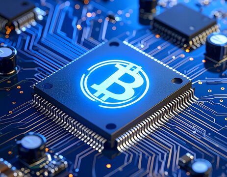 Bitcoin chip on circuit board