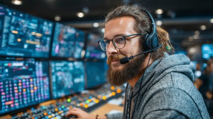 Tech Support Engineer Working Remotely with Multiple Monitors