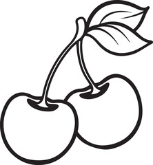 cherries line art, coloring book page line art drawing, vector and illustration