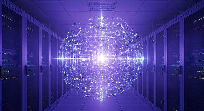 Data Center Core - Digital Brain in Server Room.