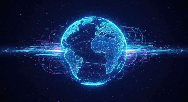 Abstract technology background a digital global network. It symbolizes business, people, travel, lifestyle, city, nature, and fashion connectivity