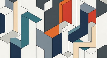 Geometric Abstract Pattern with Cubes and Lines.