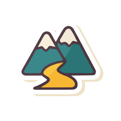 Mountain and River Icon Illustration in Flat Minimal Style
