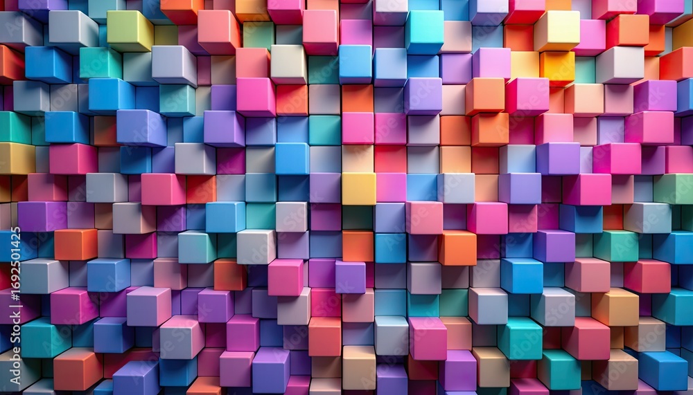 Poster vibrant abstract background composed of colorful 3d cubes in various shades and depths for modern de