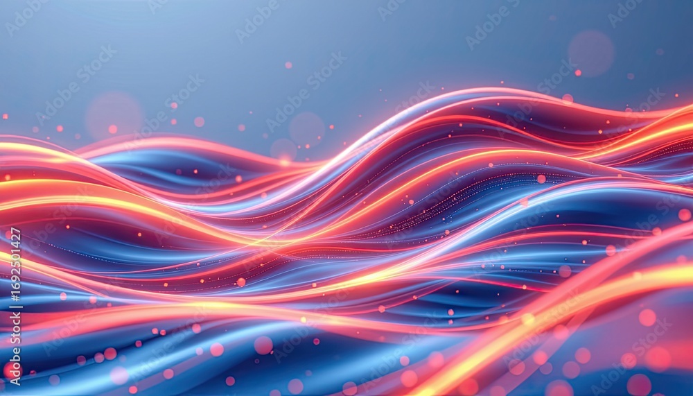 Poster vibrant flowing waves with dynamic red and blue light for abstract backgrounds and designs