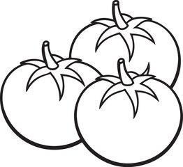 tomato line art, coloring book page line art drawing, vector and illustration