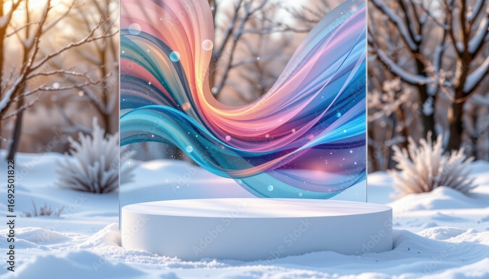 Poster abstract colorful waves in snowy landscape with soft light and gentle flowing patterns