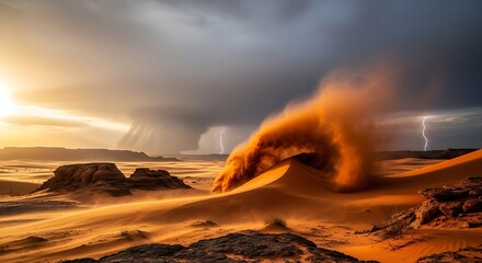 Desert Storm at Sunset - A Dramatic Landscape.