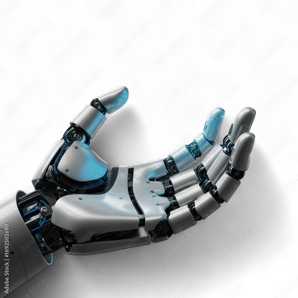 Poster futuristic robot hand: advanced technology and artificial intelligence.