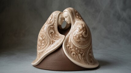 Abstract Embrace Sculpture with Patterned Cloaks