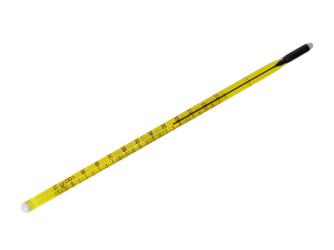 Glass thermometer with black liquid isolated on white background