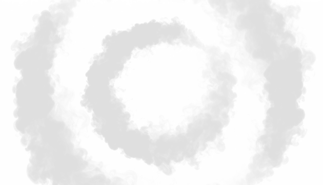 PNG of soft cartoon white smoke forming a circular swirl effect, transparent background, ideal for playful, abstract, whimsical, decorative, and design overlay projects.