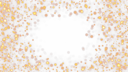 Frame of golden bokeh with glowing lights on a transparent background with empty in the middle