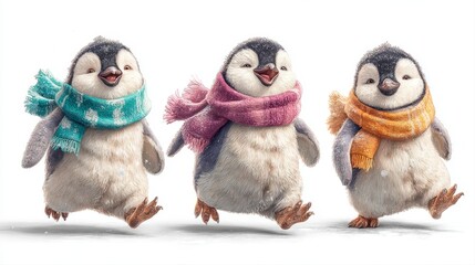 Obraz premium Cute Charismatic Penguins Wearing Colorful Scarves in Winter Scene