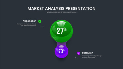 Advertising Campaign 2 Step Graph Frame Template. Product Review Two Element Infographic Slideshow Layout. Digital Performance Slide Design Vector Illustration.