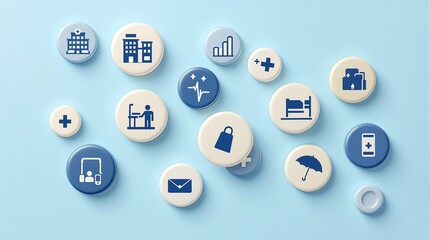 Naklejka premium Business icons healthcare finance services insurance company hospital building concept design vector ui ux