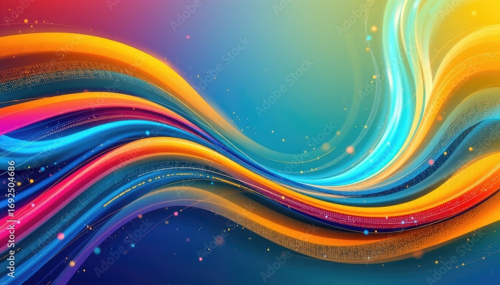 Poster colorful abstract waves with vibrant gradients and dynamic flowing lines in a bright background