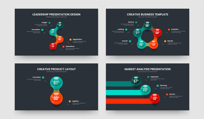 Modern Overview 4 5 2 3 Step Chart Slide Design Collection. Advertising Solution Four Five Two Three Element Graph Frame Layout Vector Illustration Bundle.