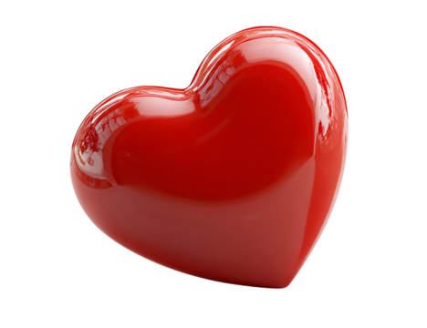 A glossy red heart against a black background in a studio setting isolated on transparent background