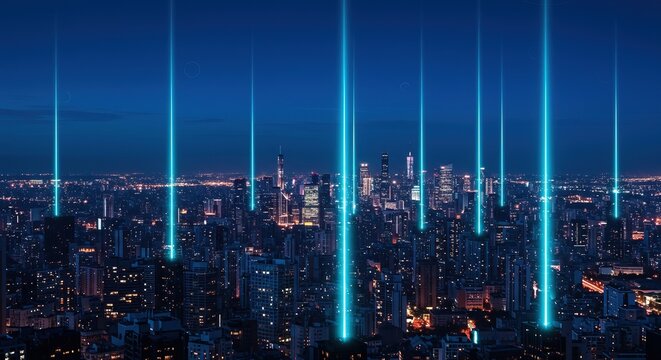 Abstract city background, a hub of business technology. Envisioning future people's travel, urban lifestyle, modern fashion, and a unique digital nature