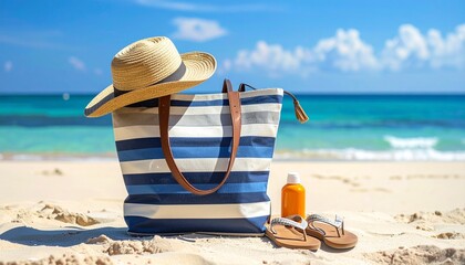hat and sunglasses on the beach