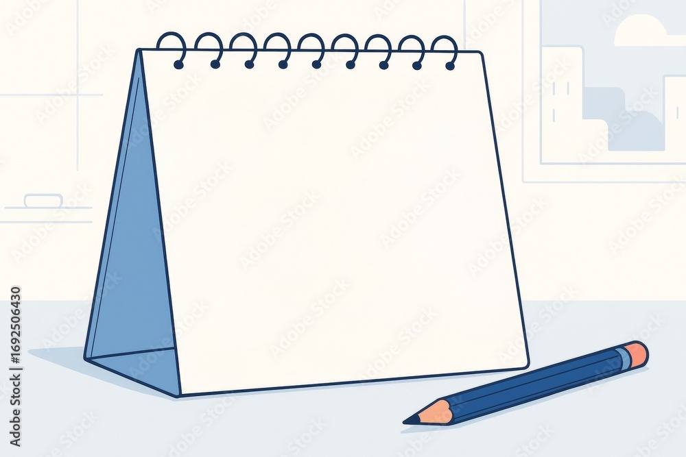Poster blank desk calendar mockup with pencil on light background for creative layout and clean design pres