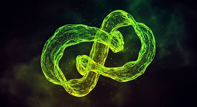 Glowing Abstract Knot: Luminescent Green Energy Form on Dark Background