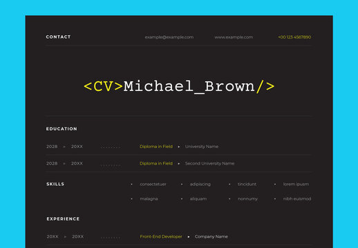 Dark Style Resume Layout For Programmer