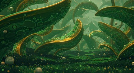 Golden-Green Alien Flora in a Mystical Landscape