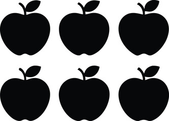 Flat Apple Silhouette Vector Set - Black Icon Collection. Set of Minimal Apple Vector Graphics - Flat Design Silhouettes Illustration
