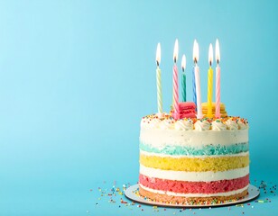 Colorful birthday cake with candles