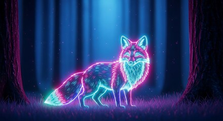 Neon luminescence woodland creature embodying fantasy amid a vibrant forested environment with artistic illumination