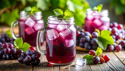Refreshing grape juice with ice
