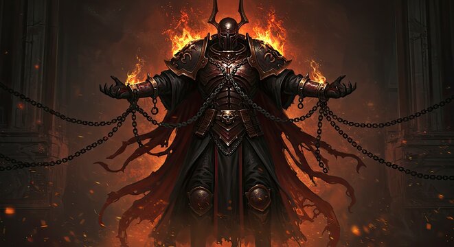 Infernal Lord: Chained in Burning Glory - Dark Fantasy Digital Painting
