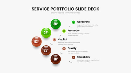 Investor Launch 5 Element Chart Presentation Template. Modern Plan Slide Layout Vector Illustration. Colorful Analysis Five Option Infographic Frame Design.