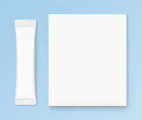 Blank package stick mockup with paperboard box mockup. Flat lay view. Vector illustration on colour background. Can be use for food, cosmetic, medicine and etc. EPS10.