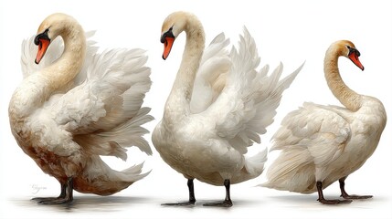 Obraz premium Elegant Swans with Elongated Necks Captivating Classical Pose