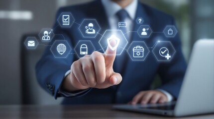 Naklejka premium Cybersecurity solutions for business data protection and network security with digital transformation tech