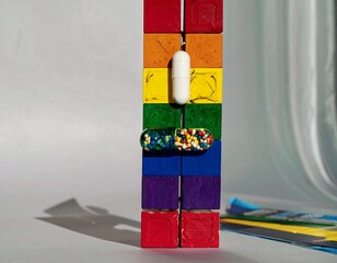 Colorful blocks, pills and light