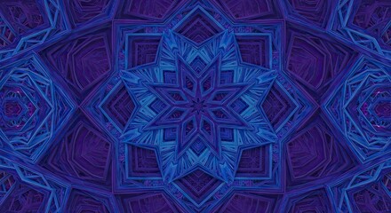 Intricate Sapphire Starburst: Fractal Kaleidoscope in Deep Blues and Purples
