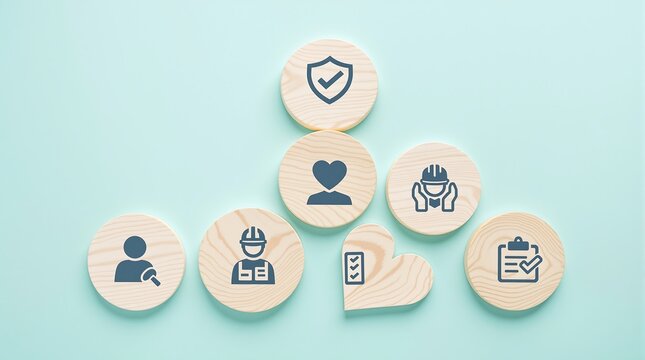 Safety culture and health workplace environment concept with worker protection and wellbeing icons set up
