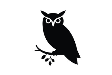 Fototapeta premium Silhouette of an owl perched on a branch for artistic and symbolic use silhouette vector illustration white background
