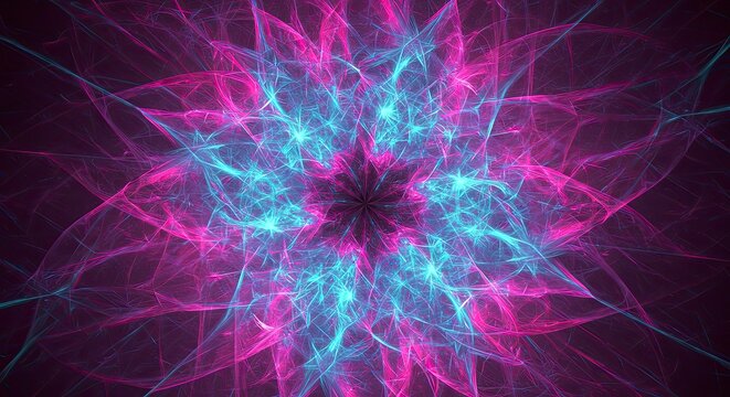 Neon Fractal Flower:  Intricate Pink & Cyan Energy Burst
