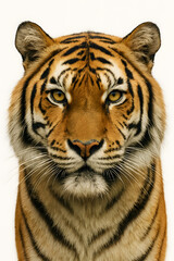 Fototapeta premium Close up portrait of a tiger face wildlife photography isolated on white