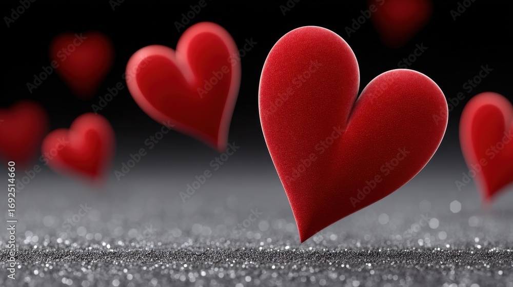Poster floating hearts shimmer in a dark realm filled with enchantment and wonder, creating a magical atmos