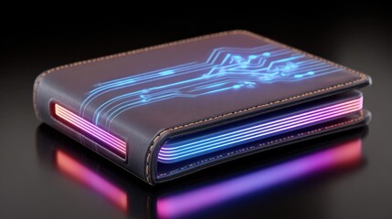Vibrant digital wallet casting a brilliant glow, showcasing cutting-edge technology and innovative design, perfect for the modern lifestyle