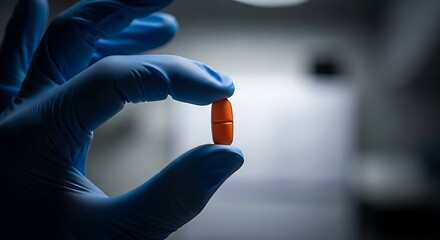 Gloved Hand Holding a Medication Capsule.