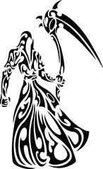 scary grim reaper tattoo design, death reaper with scythe vector