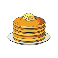 A delicious stack of mini pancakes with melting butter and dripping syrup on a clean white background